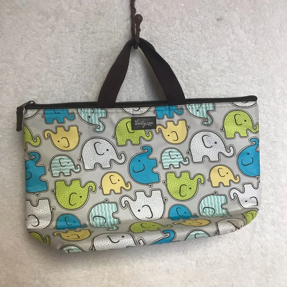 thirty-one Elephant Print Tote - Blue, Green, Yellow